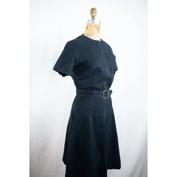 Vintage 60s Black Rayon Blend Mini Dress, Classic A-Line Retro Rockabilly, Small - Picture 13 of 13